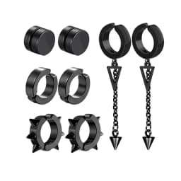 5 pairs of fashionable men's punk cross pendants stainless steel earless magnet earrings set