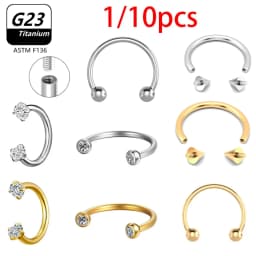 1/10 PCS G23 Titanium ASTM-F136 Piercings Nose Ring C Rod Body Jewelry Internal Thread Cartilage Helix Earrings Wholesale