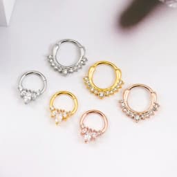 2Pcs 316L Surgical Steel Zircon Hinged Nose Ring Septum Clicker Daith Piercing Ear Cartilage Helix Hoop Flowers Water Drops