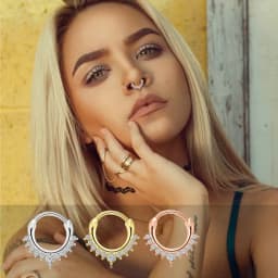 2Pcs 316L Surgical Steel Zircon Hinged Nose Ring Septum Clicker Daith Piercing Ear Cartilage Helix Hoop Flowers Water Drops