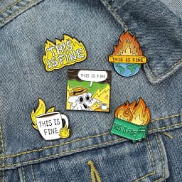 Cartoon Dog Coffee Fire Cup Enamel Pin Unique Brooches This Is Fine Lapel Pins Badge Shirt Bag Funny Animal Jewelry Gift For Fan