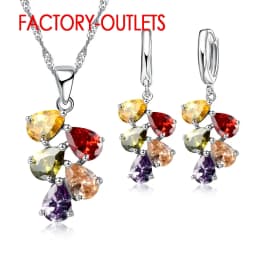 925 Sterling Silver Bridal Jewelry Sets Austrian Crystal Plant Shape Necklaces Hoop Earrings Women Girls Party Anniversary