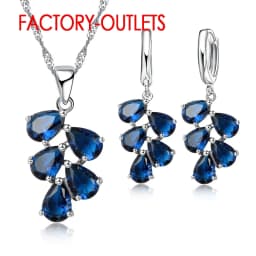 925 Sterling Silver Bridal Jewelry Sets Austrian Crystal Plant Shape Necklaces Hoop Earrings Women Girls Party Anniversary