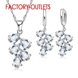 925 Sterling Silver Bridal Jewelry Sets Austrian Crystal Plant Shape Necklaces Hoop Earrings Women Girls Party Anniversary