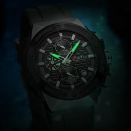 CURREN Fashionable Sports Multifunctional Chronograph Quartz Watch with Silicone Strap Creative Design Dial Luminous Hands