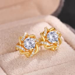 Huitan Dainty Gold Color Cubic Zirconia Stud Earrings for Women Fashion Contracted Design Bridal Wedding Earrings Luxury Jewelry