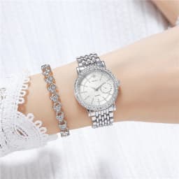 Elegant Women's Two Tone Crystal Watch Stainless Steel Band Quartz Wristwatch Ladies Dress Watches