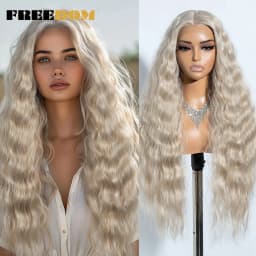 FREEDOM Curly Synthetic Lace Front Wigs For Women 30 Inches Soft Wavy Ombre Blonde Ginger Highlight Cosplay Wigs Heat Resistant