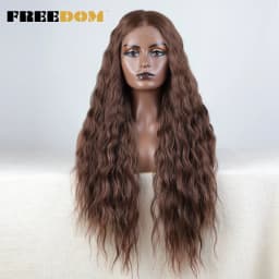 FREEDOM Curly Synthetic Lace Front Wigs For Women 30 Inches Soft Wavy Ombre Blonde Ginger Highlight Cosplay Wigs Heat Resistant
