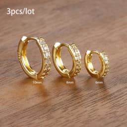 3 PCS/Set Simple Stainless Steel Crystal Small Hoop Earring Women Tiny Gold Color Cartilage Piercing Earring Minimalism Jewelry
