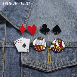 Creative Playing Cards Poker Brooch Enamel Pin Custom Red Heart Spades King Queen Brooches Lapel Badge Funny Jewelry Accessories