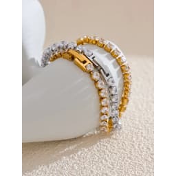 Yhpup 4mm High Quality Shiny Cubic Zirconia Chain Wrist Bracelet Bangle for Women Stainless Steel Exquisite Premium Jewelry New