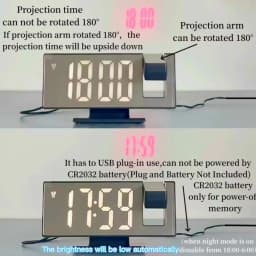 180° Arm Projection Alarm Clock Time Temperature USB Plug-in Digital Alarm Clock Snooze Table Clock 12/24H Projector LED Clock