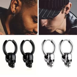 1 Pair Of black Skull Head And Hoops Luxury Earrings of Men's Earring For Jewellery 2024,men's stainless steel earring Women, Go