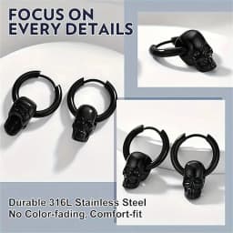 1 Pair Of black Skull Head And Hoops Luxury Earrings of Men's Earring For Jewellery 2024,men's stainless steel earring Women, Go