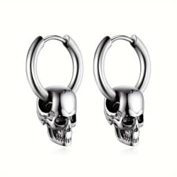 1 Pair Of black Skull Head And Hoops Luxury Earrings of Men's Earring For Jewellery 2024,men's stainless steel earring Women, Go