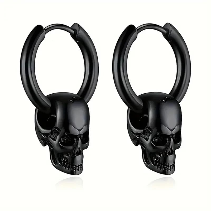 1 Pair Of black Skull Head And Hoops Luxury Earrings of Men's Earring For Jewellery 2024,men's stainless steel earring Women, Go