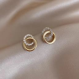 Gold Color Double Hoop Geometric Stud Earrings Sparkly Inlaid Rhinestone Earrings Female Fashion Light Luxury Ear Jewelry C