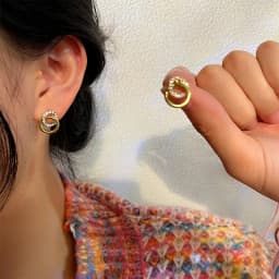 Gold Color Double Hoop Geometric Stud Earrings Sparkly Inlaid Rhinestone Earrings Female Fashion Light Luxury Ear Jewelry C