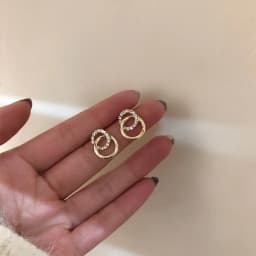 Gold Color Double Hoop Geometric Stud Earrings Sparkly Inlaid Rhinestone Earrings Female Fashion Light Luxury Ear Jewelry C