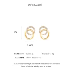 Gold Color Double Hoop Geometric Stud Earrings Sparkly Inlaid Rhinestone Earrings Female Fashion Light Luxury Ear Jewelry C