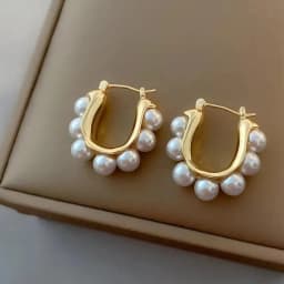 Stylish U-shaped Hoop Earrings Golden Elegant Imitation Pearl Earrings Wedding Party Luxury Accessories Women's Gifts