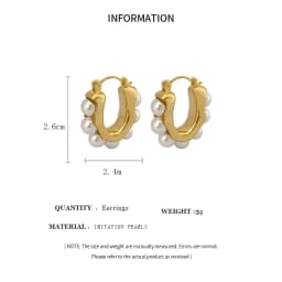 Stylish U-shaped Hoop Earrings Golden Elegant Imitation Pearl Earrings Wedding Party Luxury Accessories Women's Gifts