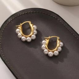 Stylish U-shaped Hoop Earrings Golden Elegant Imitation Pearl Earrings Wedding Party Luxury Accessories Women's Gifts