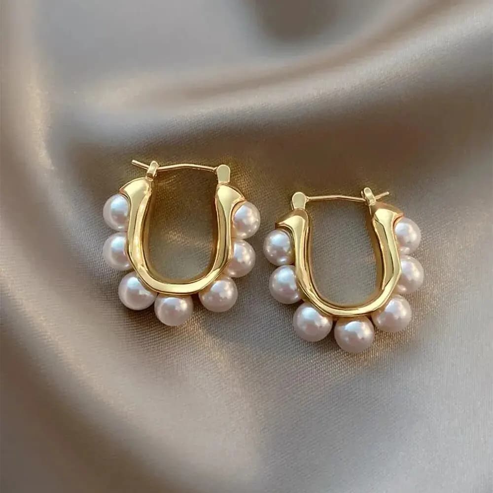 Stylish U-shaped Hoop Earrings Golden Elegant Imitation Pearl Earrings Wedding Party Luxury Accessories Women's Gifts