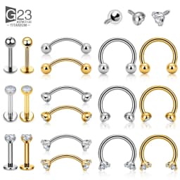 5Pcs G23 Titanium 16G CZ Tragus Eyebrow Piercing Body Jewelry Labret Lip Ring Stud Earrings Septum Nose Rings Internal Thread
