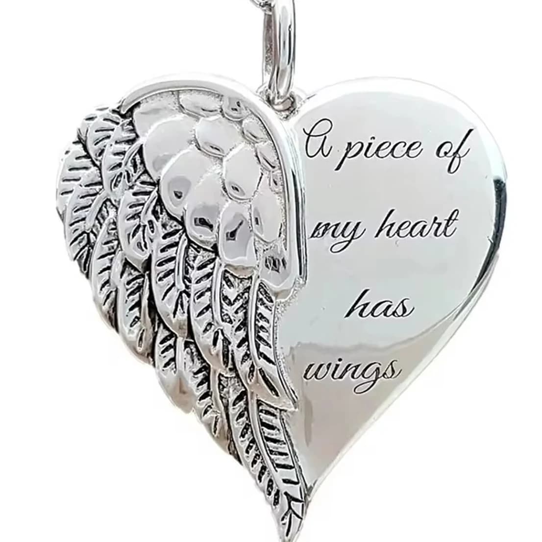 2024 A Piece of My Heart Has Wings Pendant European American Angel Wings Engraved Necklace Jewelry Necklace for Women