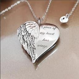 2024 A Piece of My Heart Has Wings Pendant European American Angel Wings Engraved Necklace Jewelry Necklace for Women