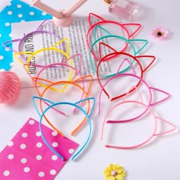 12PCS Kids Cat Ears Hairband Set Cute Solid Color Plastic Headband Tooth Outer Ear Accessory for Children Random Color