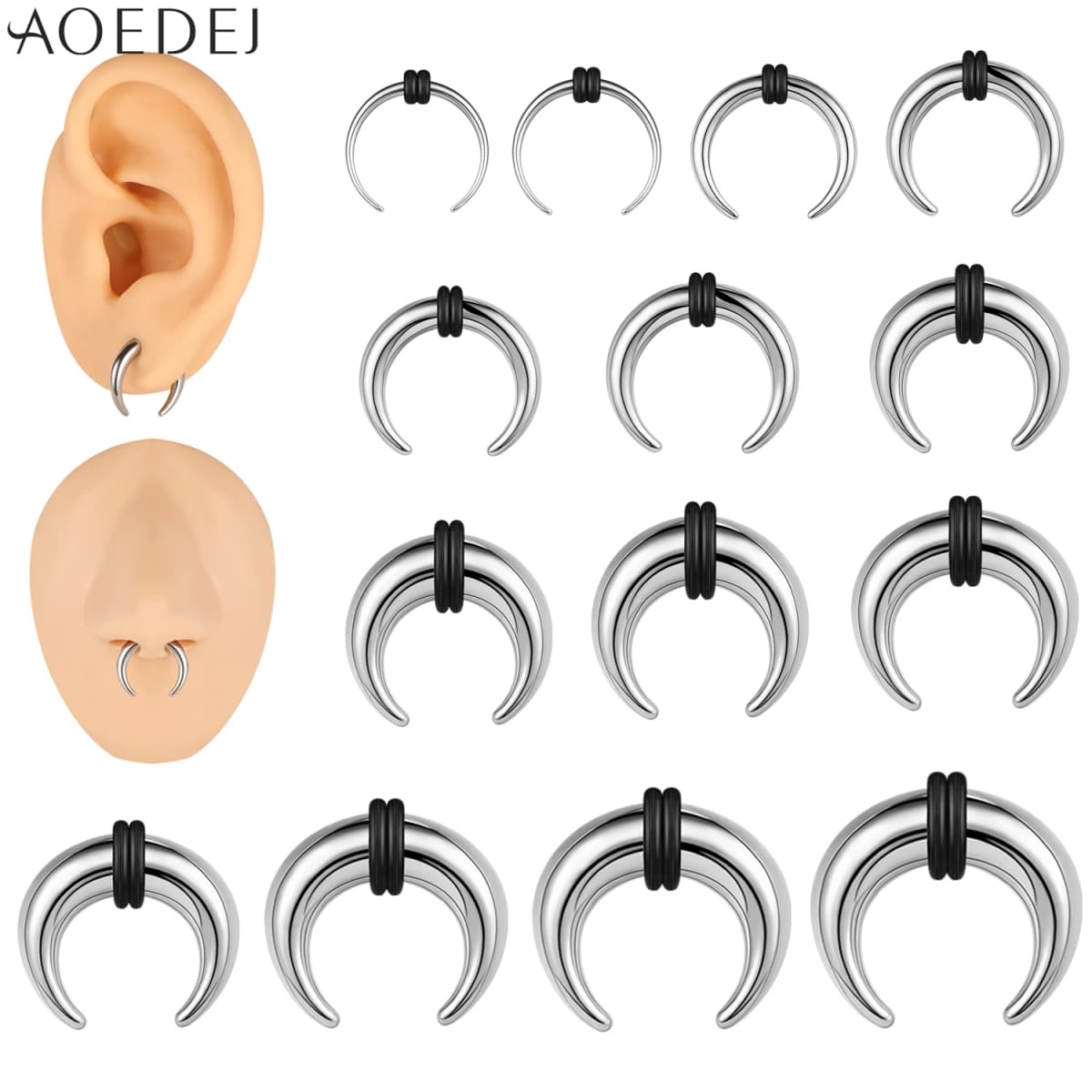 AOEDEJ 1 Piece Punk Stainless Steel Nose Ring 8-25mm Horseshoe Shape Septum Rings Nose Studs Earring Men Body Piercing Jewelry