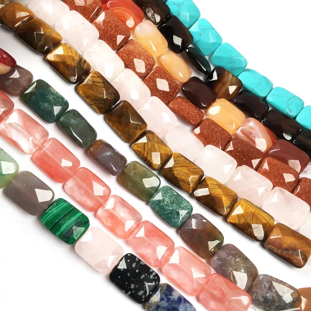 Natural Stone Beads Faceted Square Shape Spaced Isolated Loose Beaded for Jewelry Making DIY Necklace Bracelet Accessories Gift