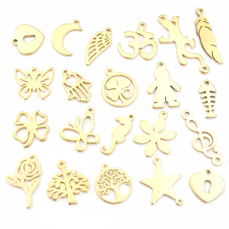10pcs/lot 316 Stainless Steel Gold Plated Tree Moon Butterfly Small Charms Pendant For Necklace DIY Jewelry Making