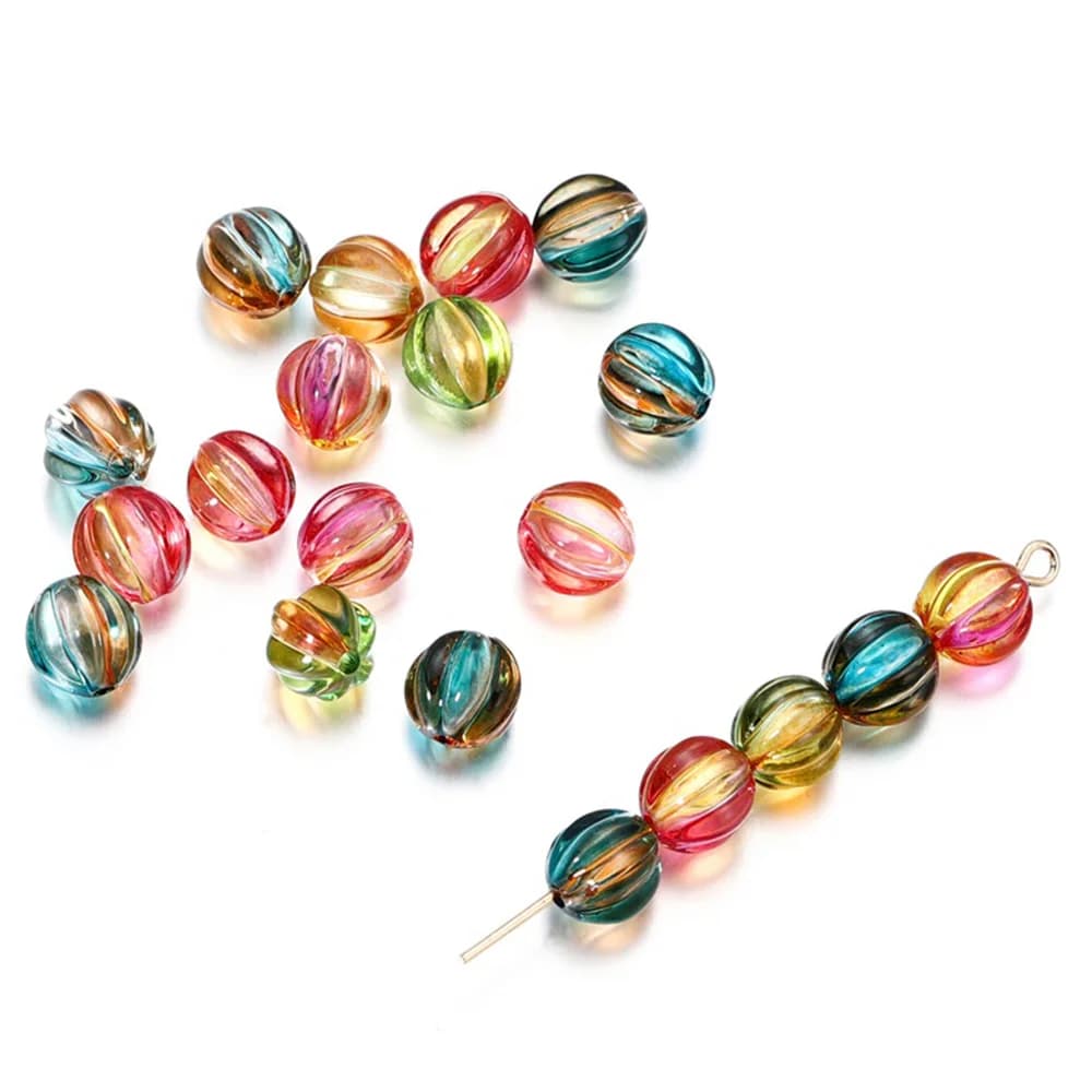 30Pcs/Lot 8mm Round Pumpkin Acrylic Loose Spacer Beads for DIY Earrings Necklace Bracelet Jewelry Making Findings Accessories