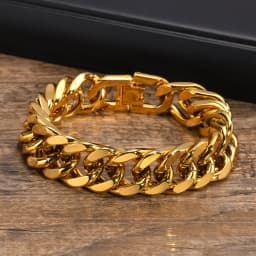Gold Plated Men's Chunky Chain Bracelet,Stainless Steel Thick Cuban Chain Wristband,Hip Hop Punk Luxury Jewelry Gift for Him