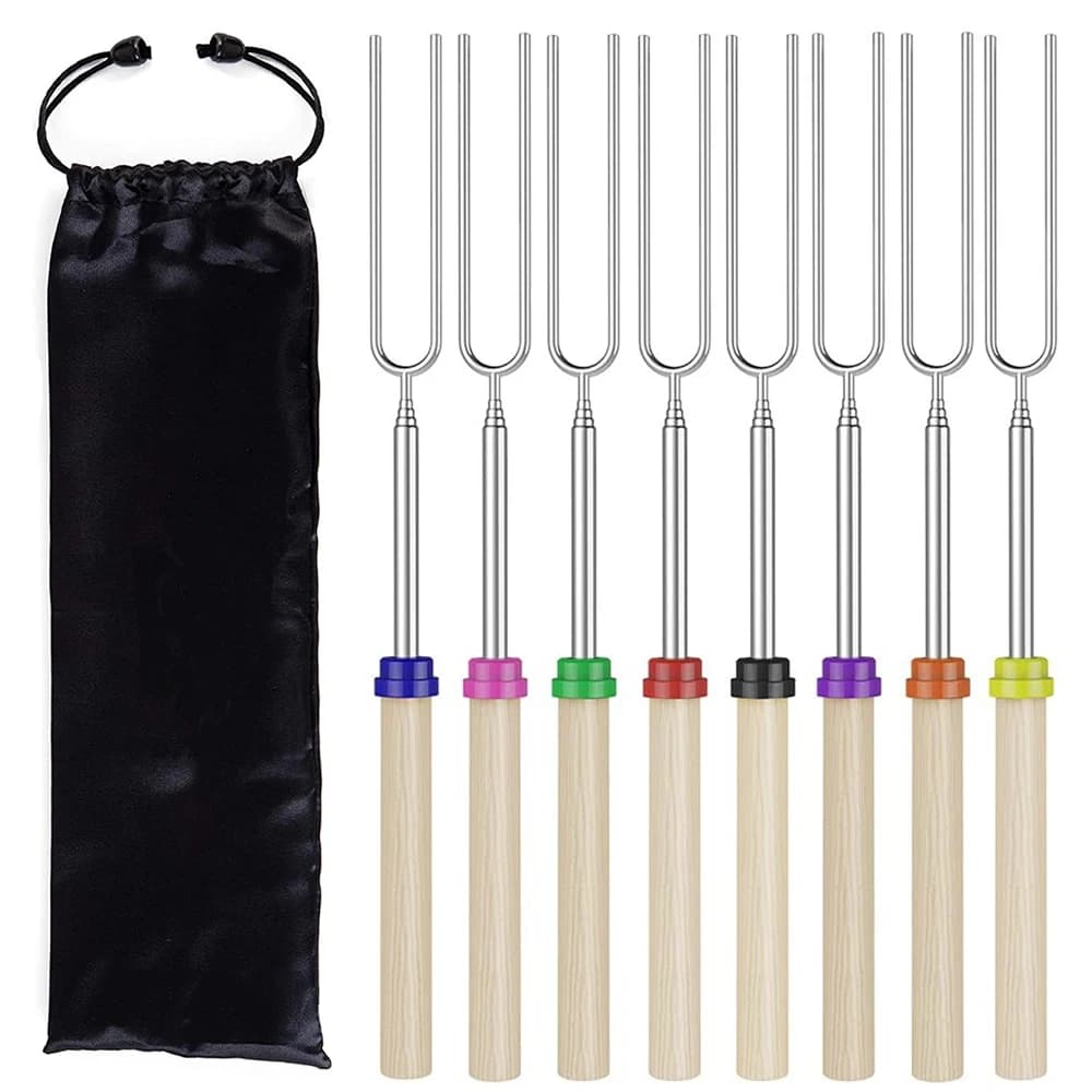 LMETJMA 8 pcs Barbecue Skewers Extendable Marshmallow Roasting Sticks Stainless Steel BBQ Telescoping Smores Skewers KC0467