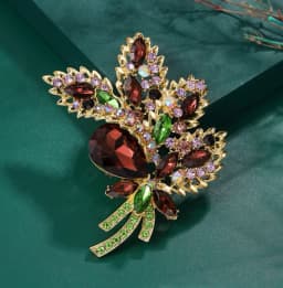 New Design Woman's Vintage Brown Rhinestone Crystal Flower Leaf Pendant Brooch Pin Fashion Jewelry Luxurious Wedding Gift