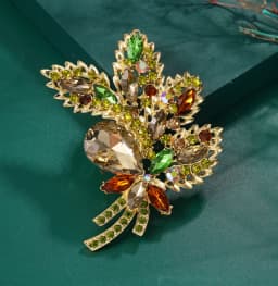 New Design Woman's Vintage Brown Rhinestone Crystal Flower Leaf Pendant Brooch Pin Fashion Jewelry Luxurious Wedding Gift