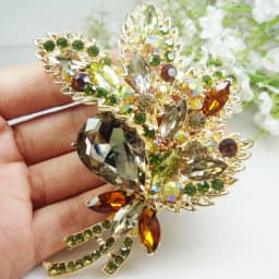 New Design Woman's Vintage Brown Rhinestone Crystal Flower Leaf Pendant Brooch Pin Fashion Jewelry Luxurious Wedding Gift