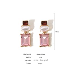 Freetry New Design Pearl Drop Earrings for Women Vintage Geometric Square Pink Glass Dangle Earrings Party Wedding Jewelry