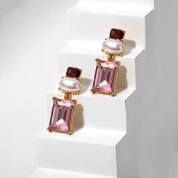 Freetry New Design Pearl Drop Earrings for Women Vintage Geometric Square Pink Glass Dangle Earrings Party Wedding Jewelry