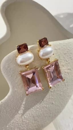 Freetry New Design Pearl Drop Earrings for Women Vintage Geometric Square Pink Glass Dangle Earrings Party Wedding Jewelry