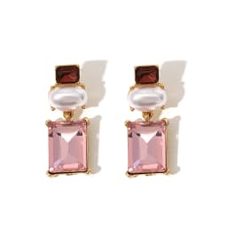 Freetry New Design Pearl Drop Earrings for Women Vintage Geometric Square Pink Glass Dangle Earrings Party Wedding Jewelry