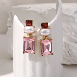 Freetry New Design Pearl Drop Earrings for Women Vintage Geometric Square Pink Glass Dangle Earrings Party Wedding Jewelry