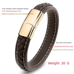 European and American Hot Selling Simple Style Woven Multicolor Wide Leather Rope Bracelet 316L Stainless Steel Men's Bracelet