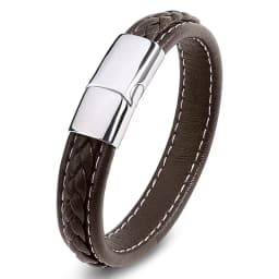 European and American Hot Selling Simple Style Woven Multicolor Wide Leather Rope Bracelet 316L Stainless Steel Men's Bracelet