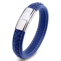 European and American Hot Selling Simple Style Woven Multicolor Wide Leather Rope Bracelet 316L Stainless Steel Men's Bracelet